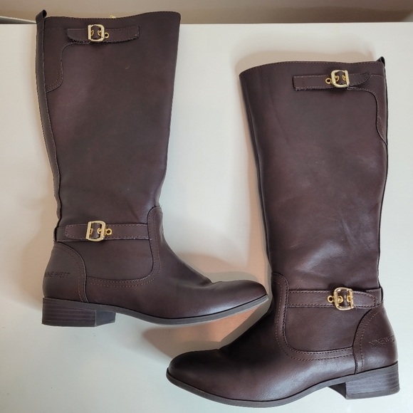 Nine West Suri 2 Brown Faux Leather Riding Boots Size Women's 5 - Picture 8 of 14